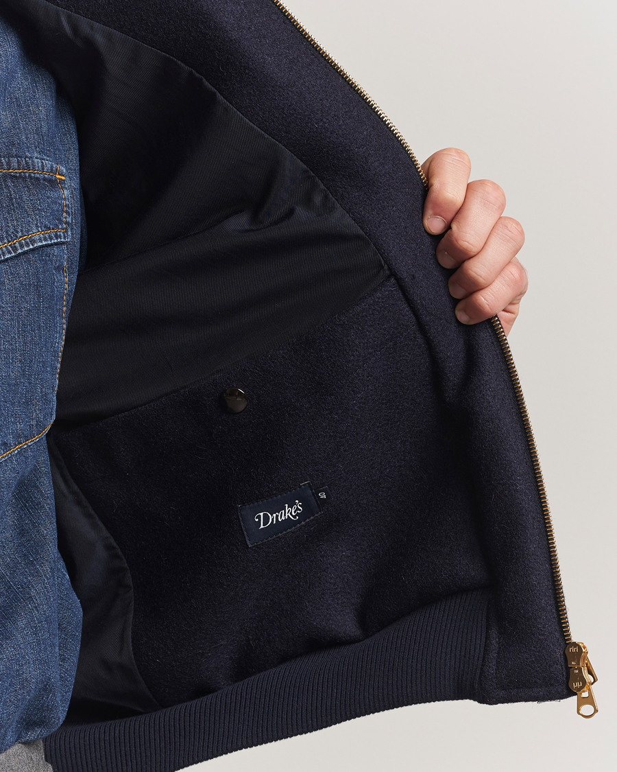 Heren | Jassen | Drake's | Melton Bomber Jacket Navy