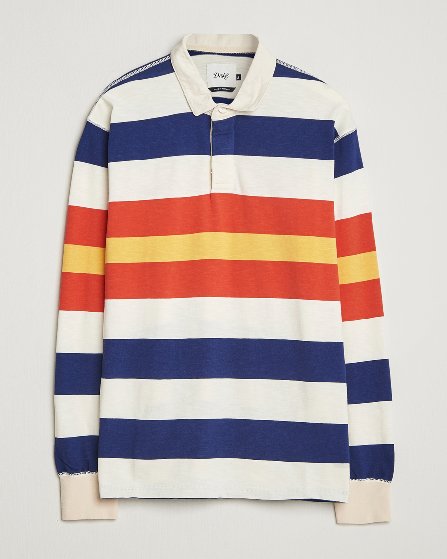 Heren | Truien | Drake's | Striped Flame Rugby Shirt White/Navy/Red