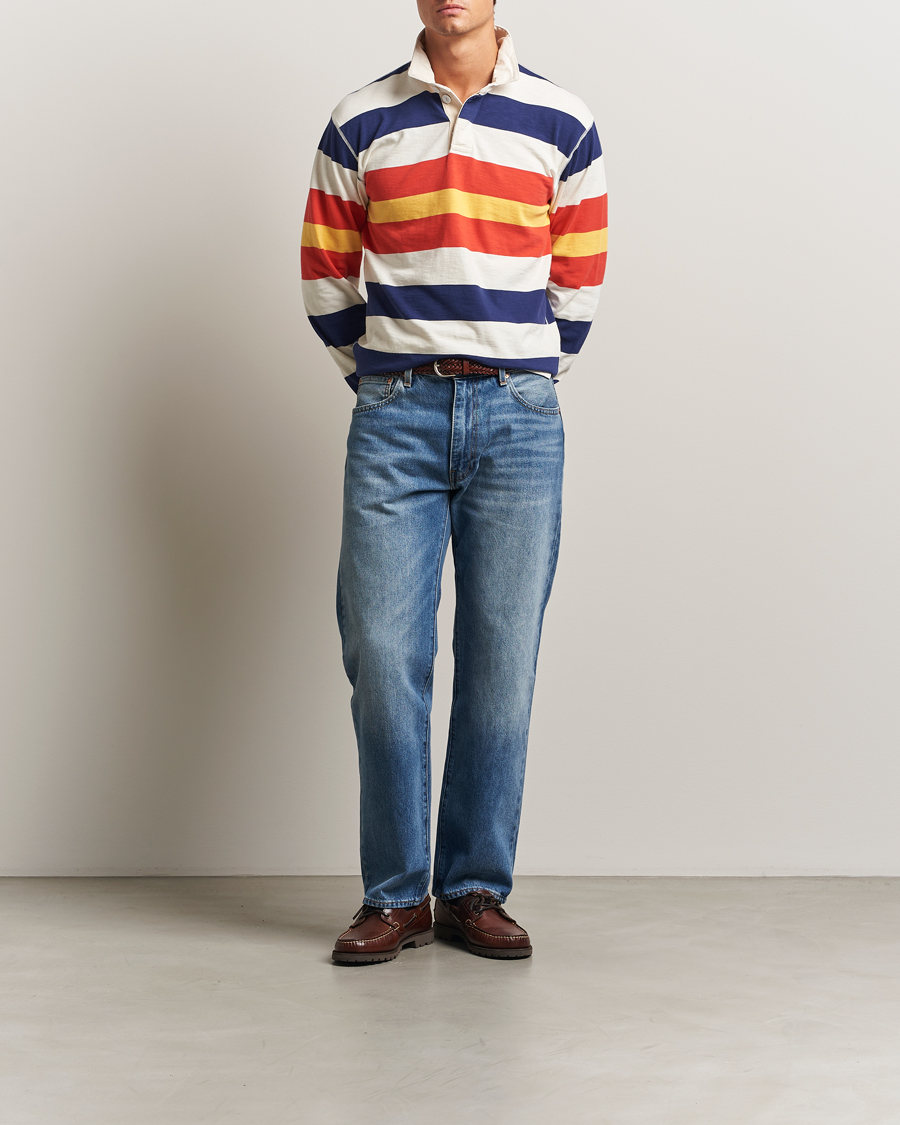 Heren | Truien | Drake's | Striped Flame Rugby Shirt White/Navy/Red