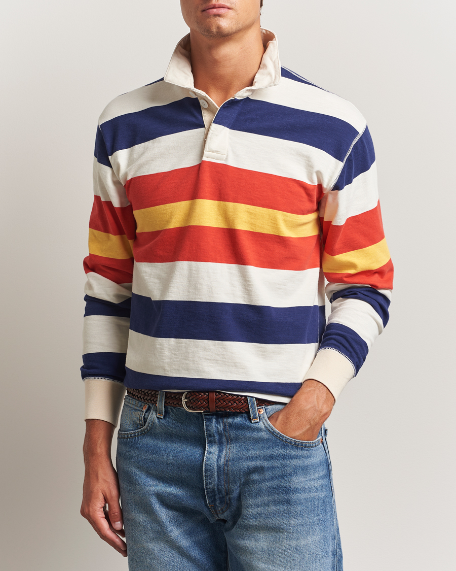 Heren | Truien | Drake's | Striped Flame Rugby Shirt White/Navy/Red