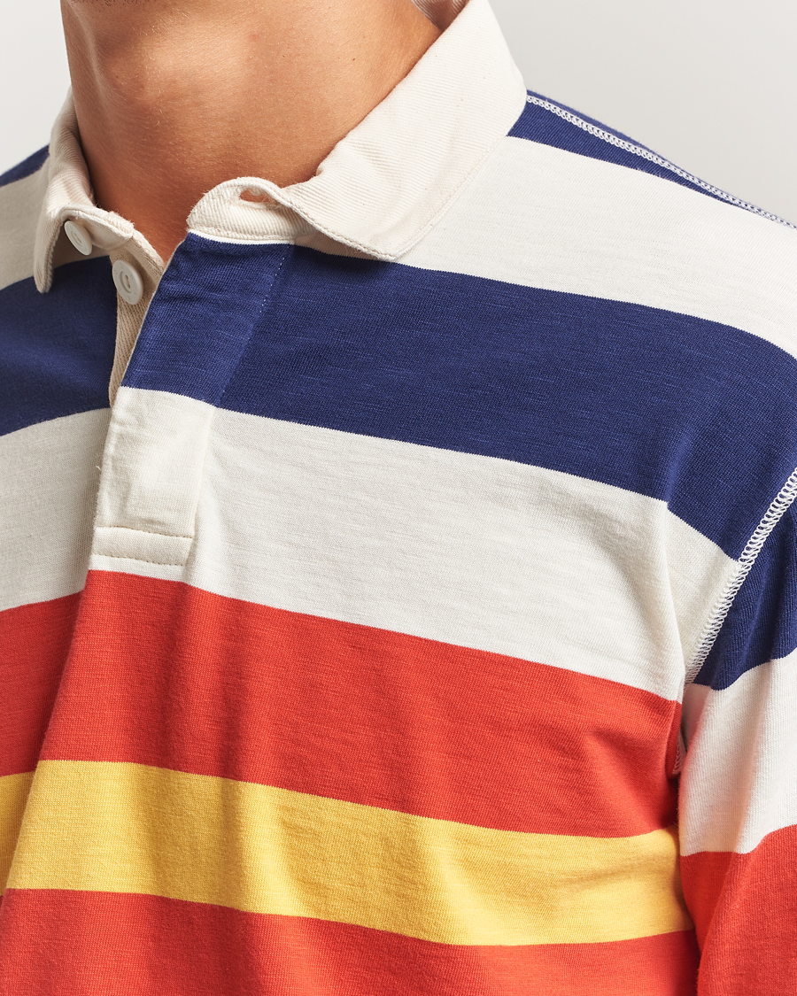 Heren | Truien | Drake's | Striped Flame Rugby Shirt White/Navy/Red