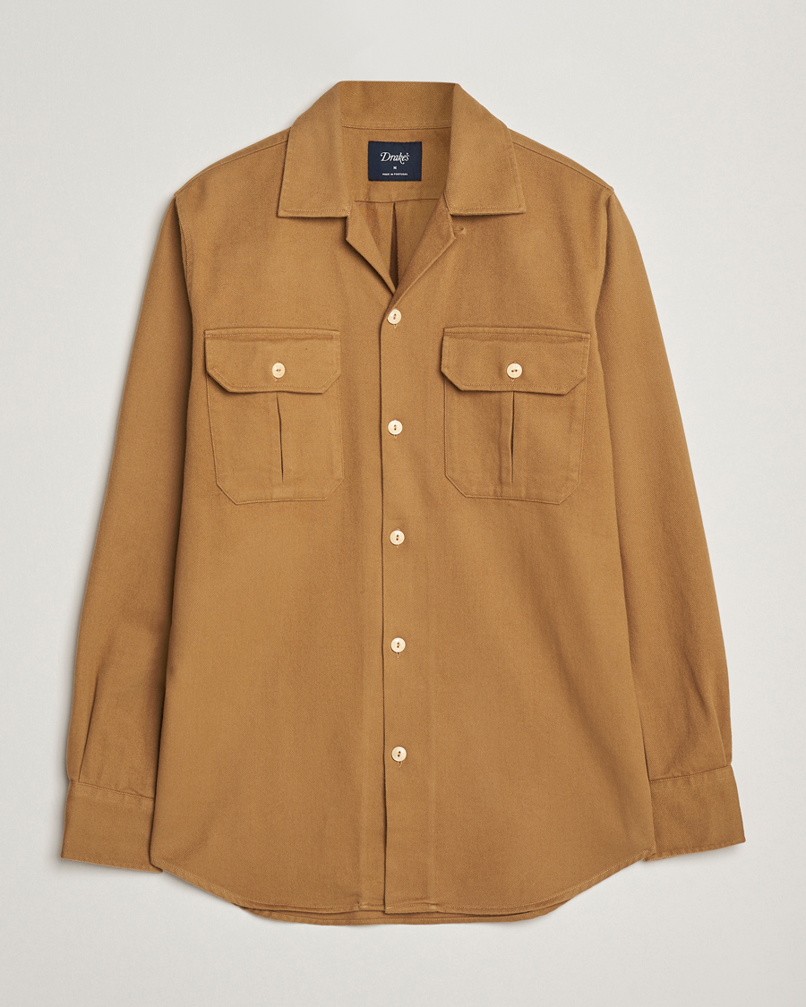 Heren | Overhemden | Drake's | Brushed Twill Camp Collar Shirt Sand