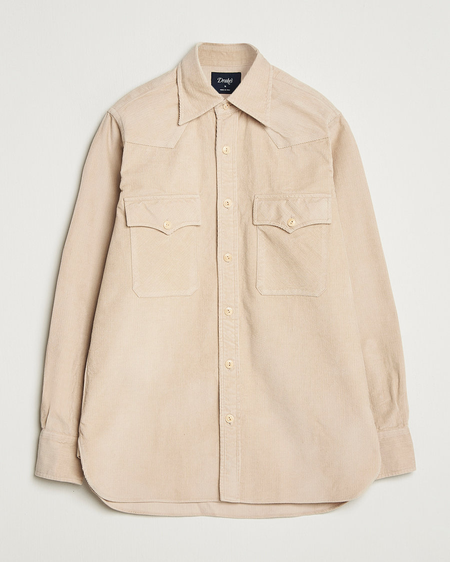 Heren | Overhemden | Drake's | Fine Corduroy Work Shirt Ecru