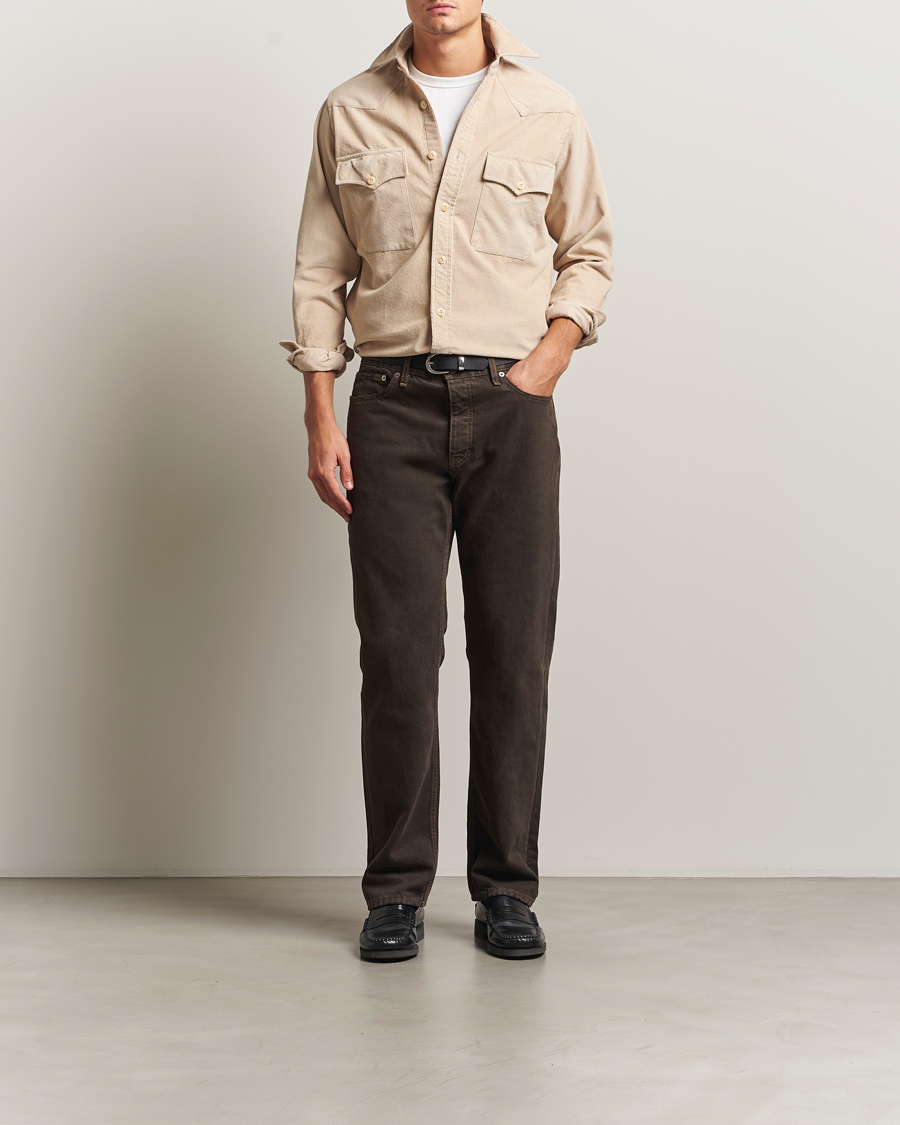Heren | Overhemden | Drake's | Fine Corduroy Work Shirt Ecru