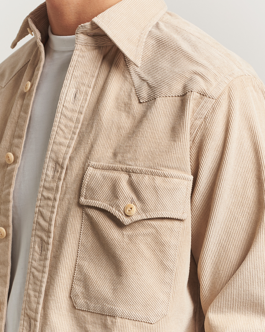 Heren | Overhemden | Drake's | Fine Corduroy Work Shirt Ecru