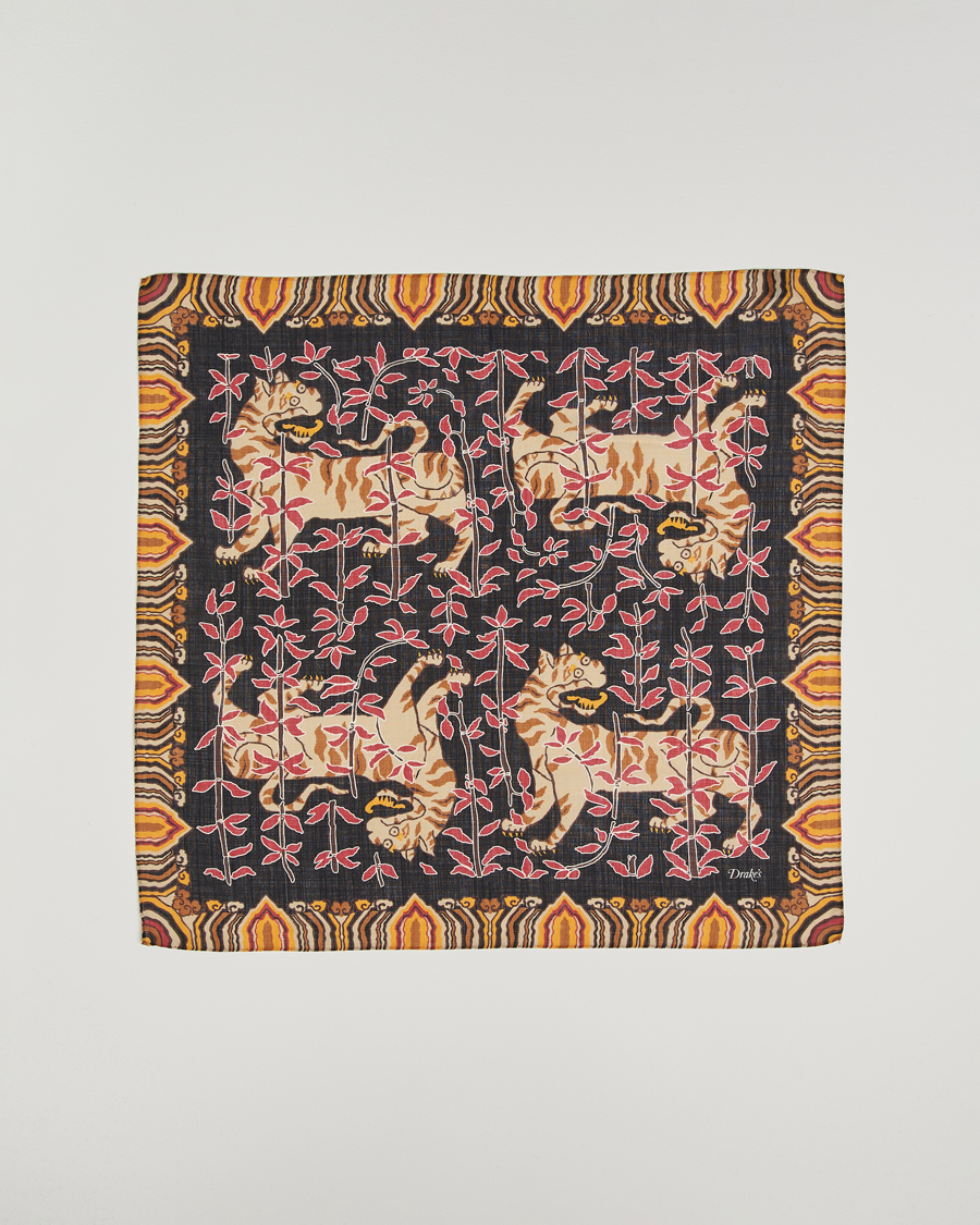 Heren | Drake's Tiger Bandana Black | Drake's | Tiger Bandana Black