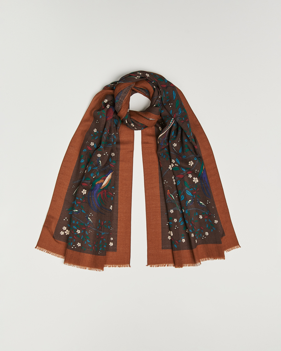 Heren | Drake's Birds Of Paradise Print Scarf Brown | Drake's | Birds Of Paradise Print Scarf Brown