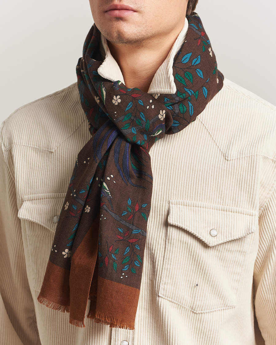 Heren | Drake's Birds Of Paradise Print Scarf Brown | Drake's | Birds Of Paradise Print Scarf Brown