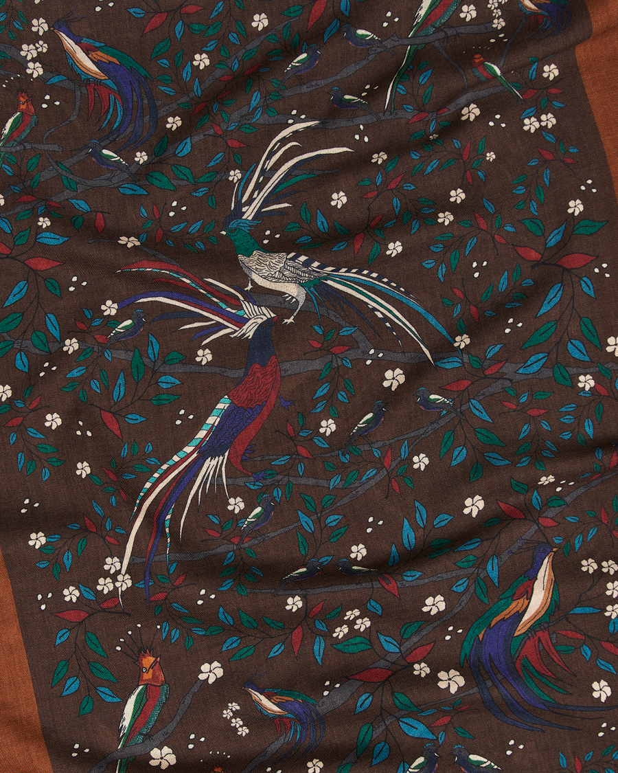 Heren | Drake's Birds Of Paradise Print Scarf Brown | Drake's | Birds Of Paradise Print Scarf Brown