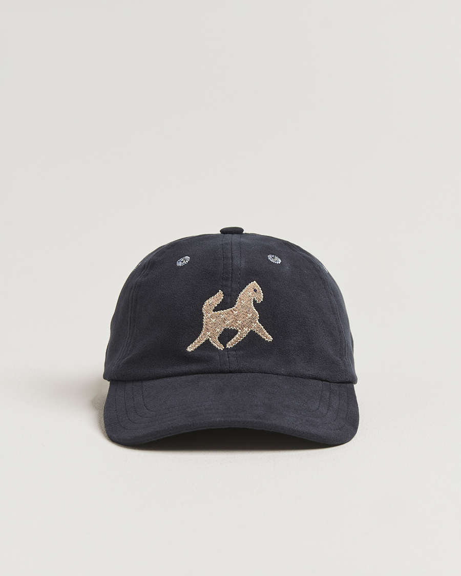 Heren | Hoeden en petten | Drake's | Horse Applique Moleskin Baseball Cap Navy