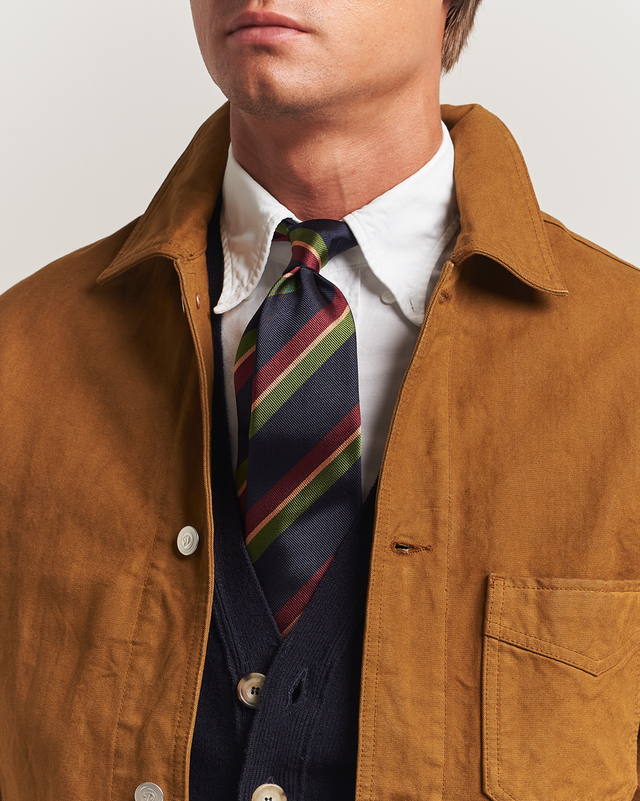Heren | Stropdassen | Drake's | Sandwitch Stripe Reppe Silk Tie Navy
