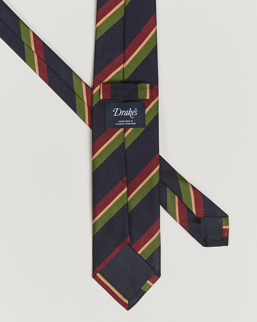 Heren | Stropdassen | Drake's | Sandwitch Stripe Reppe Silk Tie Navy