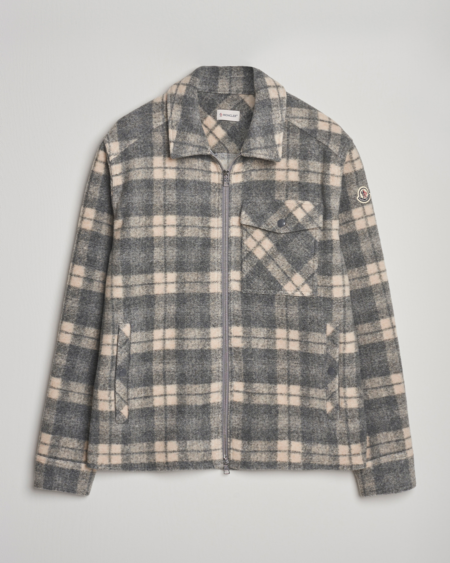 Heren | Overhemden | Moncler | Wool Zip Overshirt Grey Check