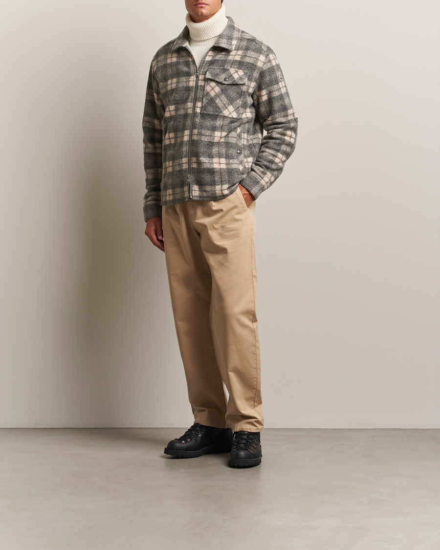 Heren | Overhemden | Moncler | Wool Zip Overshirt Grey Check