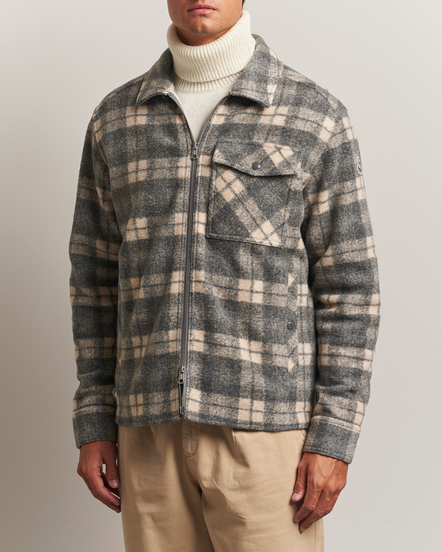 Heren | Overhemden | Moncler | Wool Zip Overshirt Grey Check