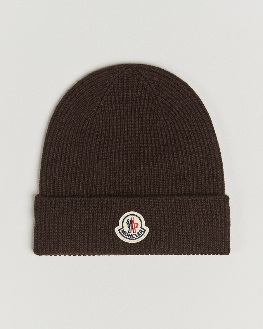 Heren | Moncler Rib Wool Beanie Brown | Moncler | Rib Wool Beanie Brown