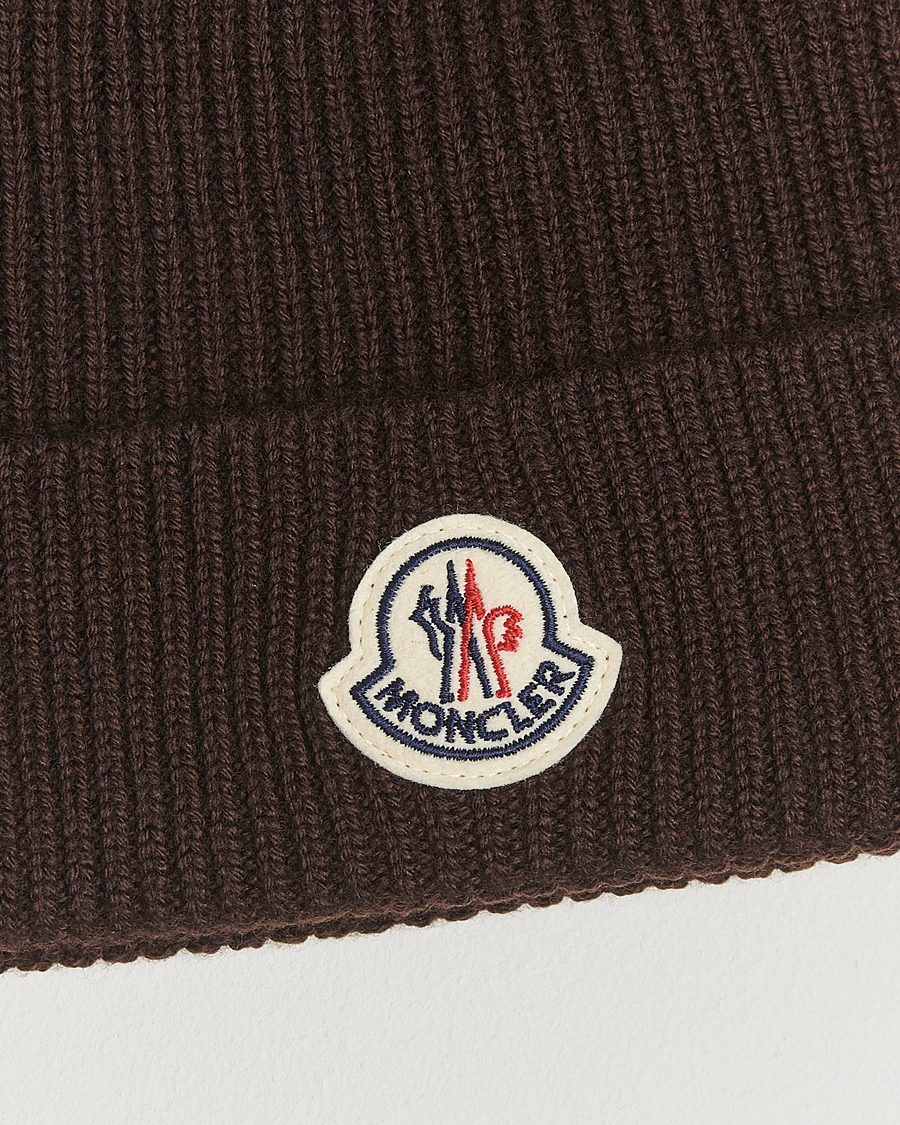 Heren | Moncler Rib Wool Beanie Brown | Moncler | Rib Wool Beanie Brown