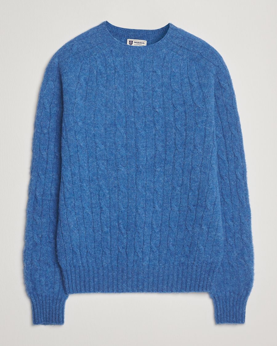 Heren | Truien | Morris | Brushed Cable Sweater Blue