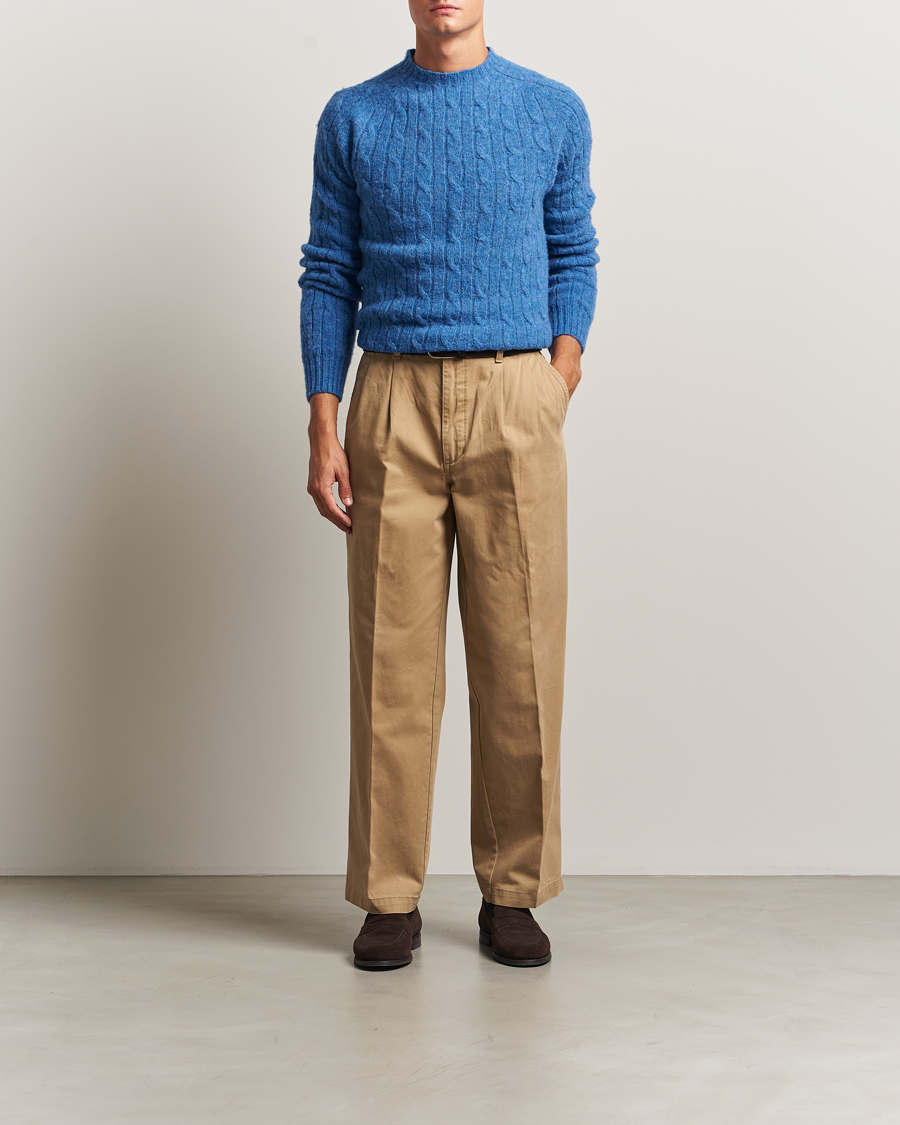 Heren | Truien | Morris | Brushed Cable Sweater Blue