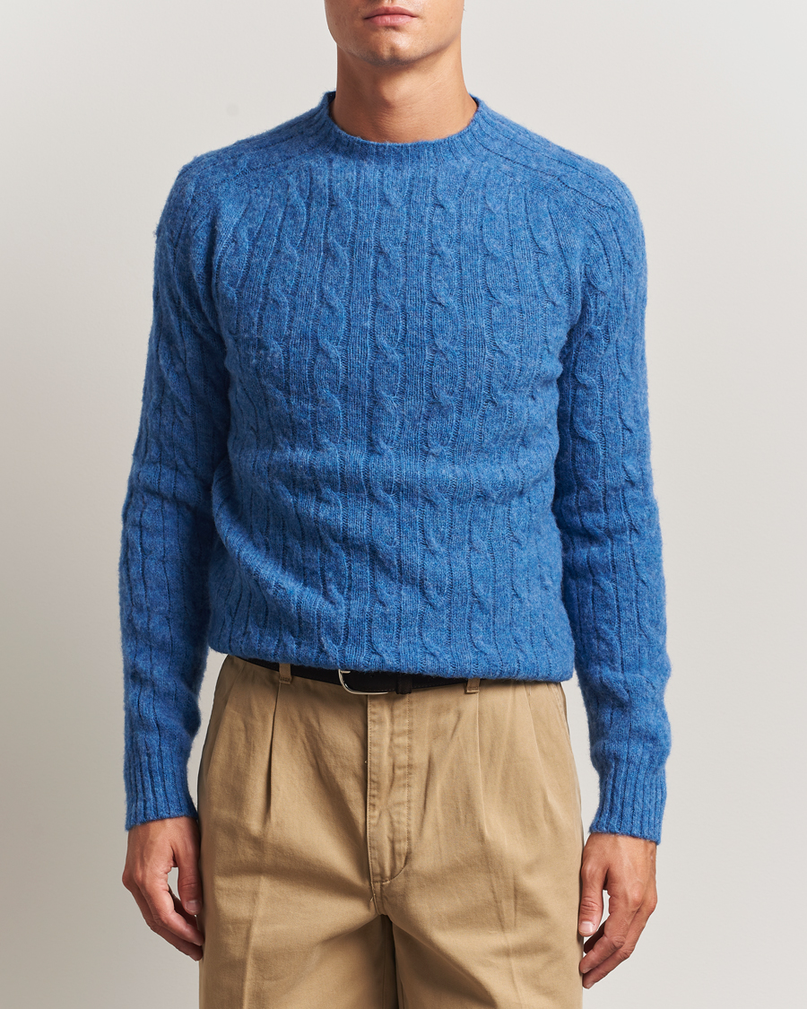 Heren | Truien | Morris | Brushed Cable Sweater Blue