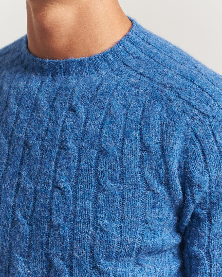 Heren | Truien | Morris | Brushed Cable Sweater Blue