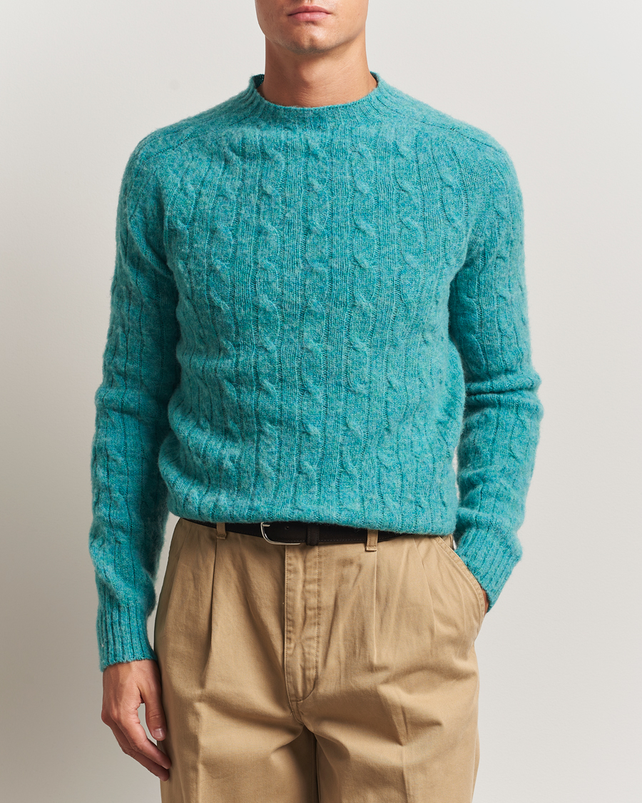 Heren | Truien | Morris | Brushed Cable Sweater Green