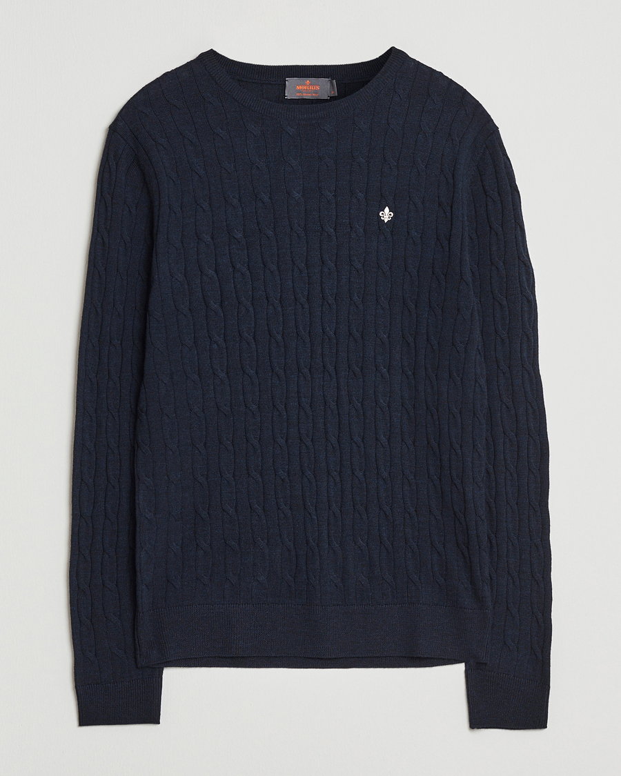 Heren | Truien | Morris | Merino Cable O-Neck Navy