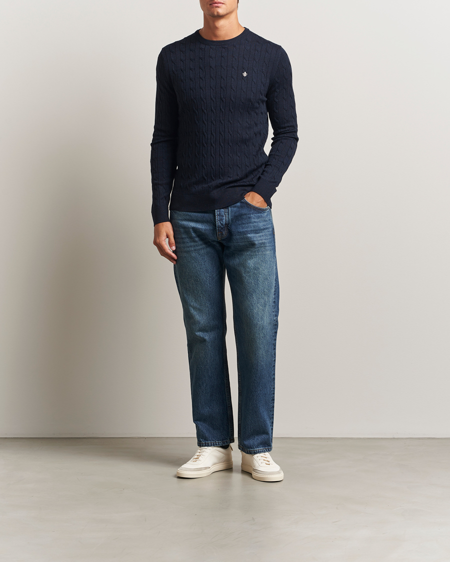 Heren | Truien | Morris | Merino Cable O-Neck Navy
