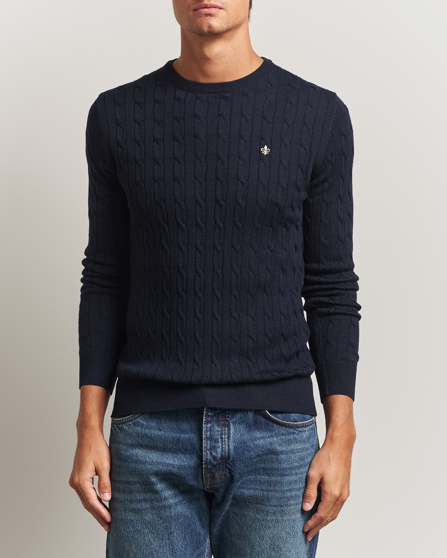 Heren | Truien | Morris | Merino Cable O-Neck Navy