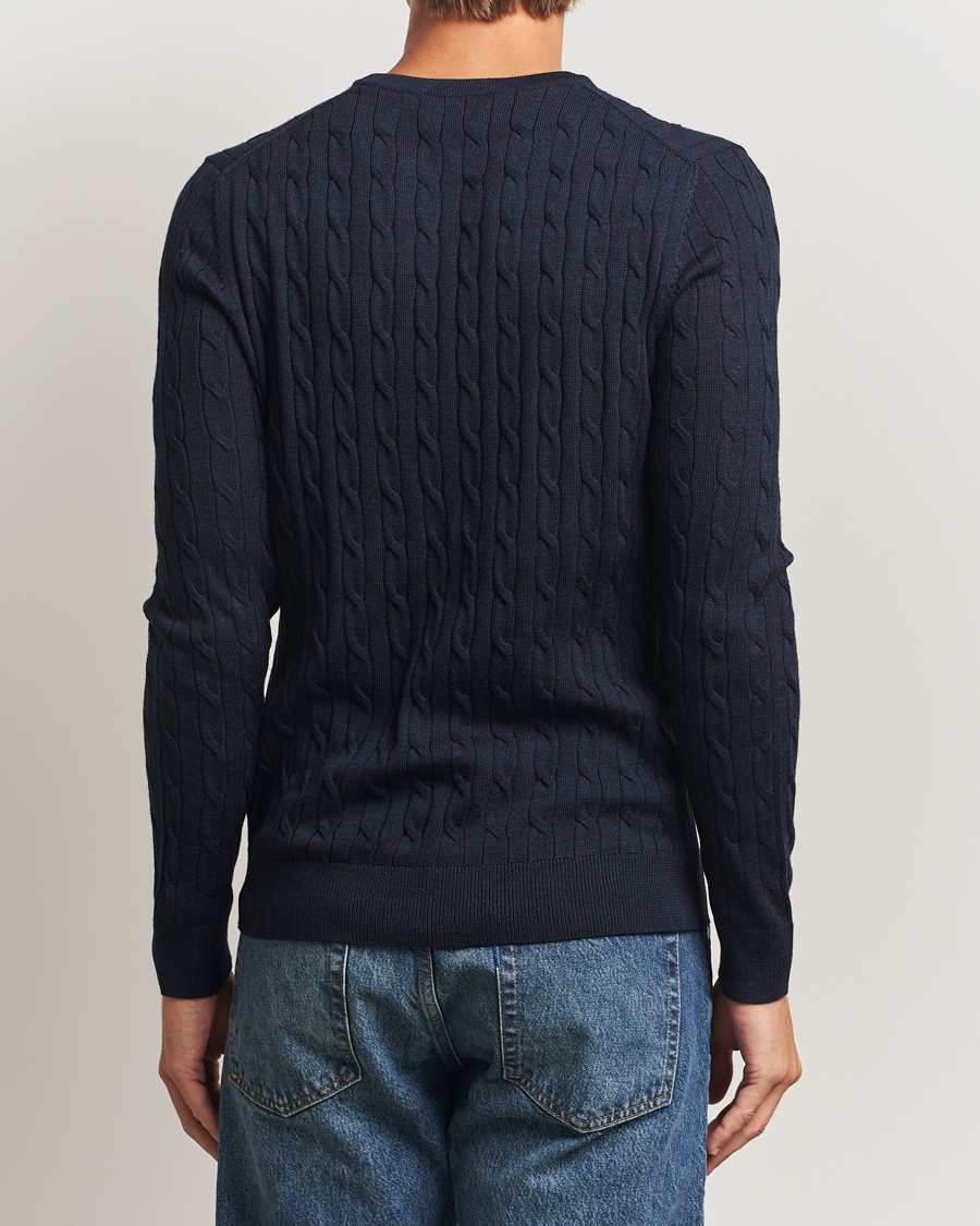 Heren | Truien | Morris | Merino Cable O-Neck Navy