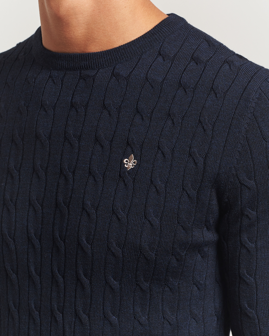 Heren | Truien | Morris | Merino Cable O-Neck Navy