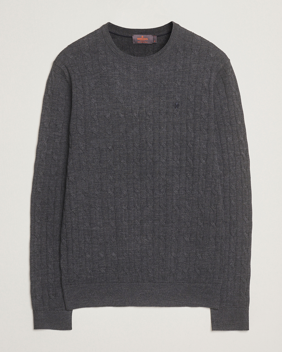 Heren | Truien | Morris | Merino Cable O-Neck Grey