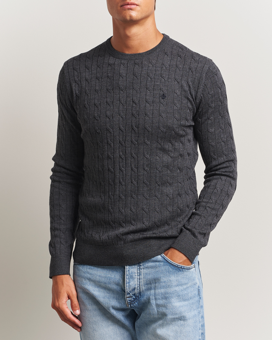 Heren | Truien | Morris | Merino Cable O-Neck Grey