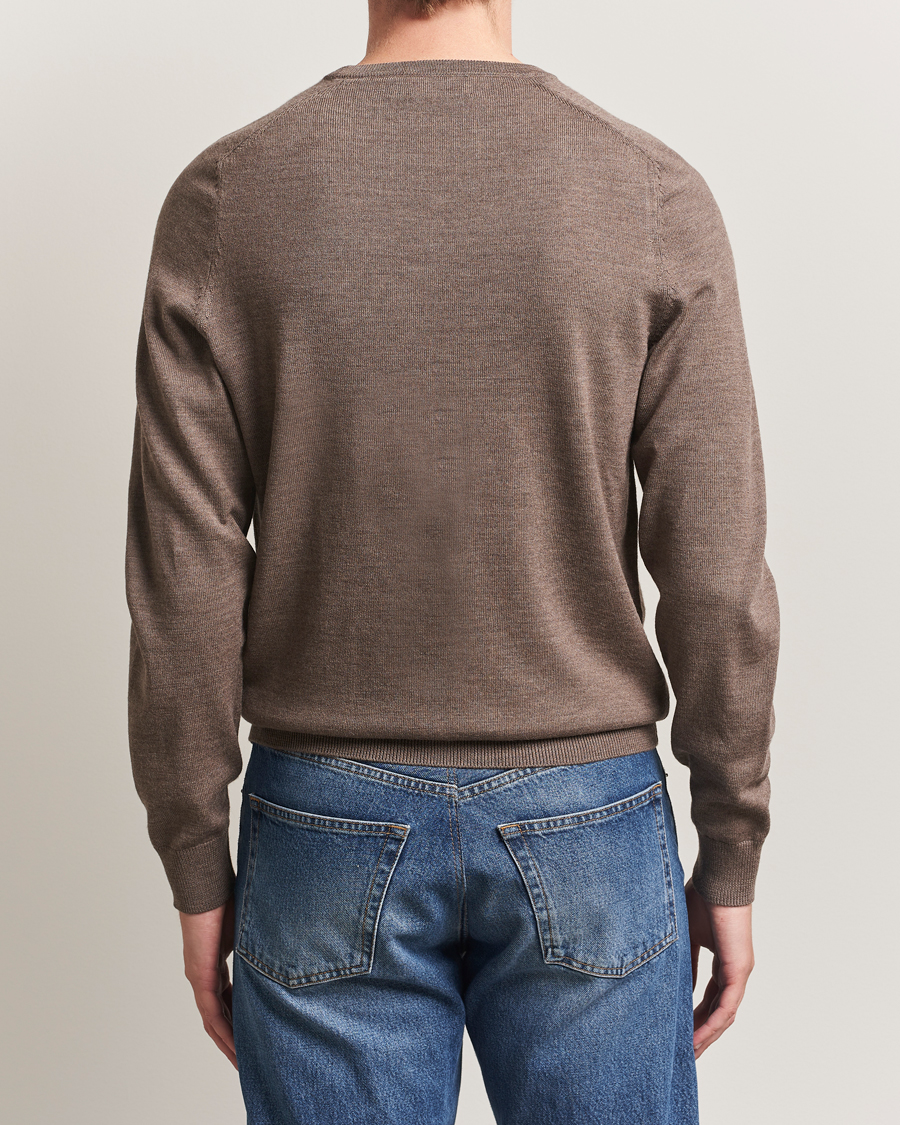 Heren | Truien | Morris | Merino Oneck Light Brown