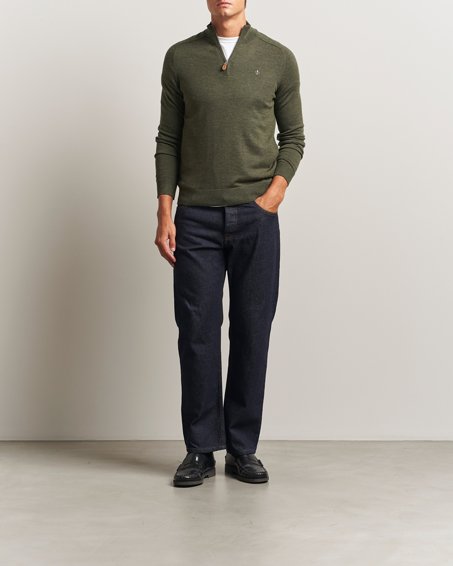 Heren | Truien | Morris | John Merino Half Zip Olive