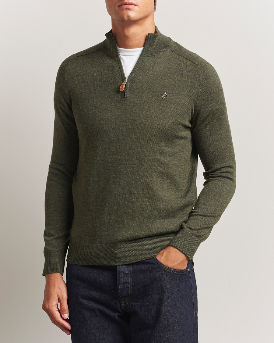 Heren | Truien | Morris | John Merino Half Zip Olive