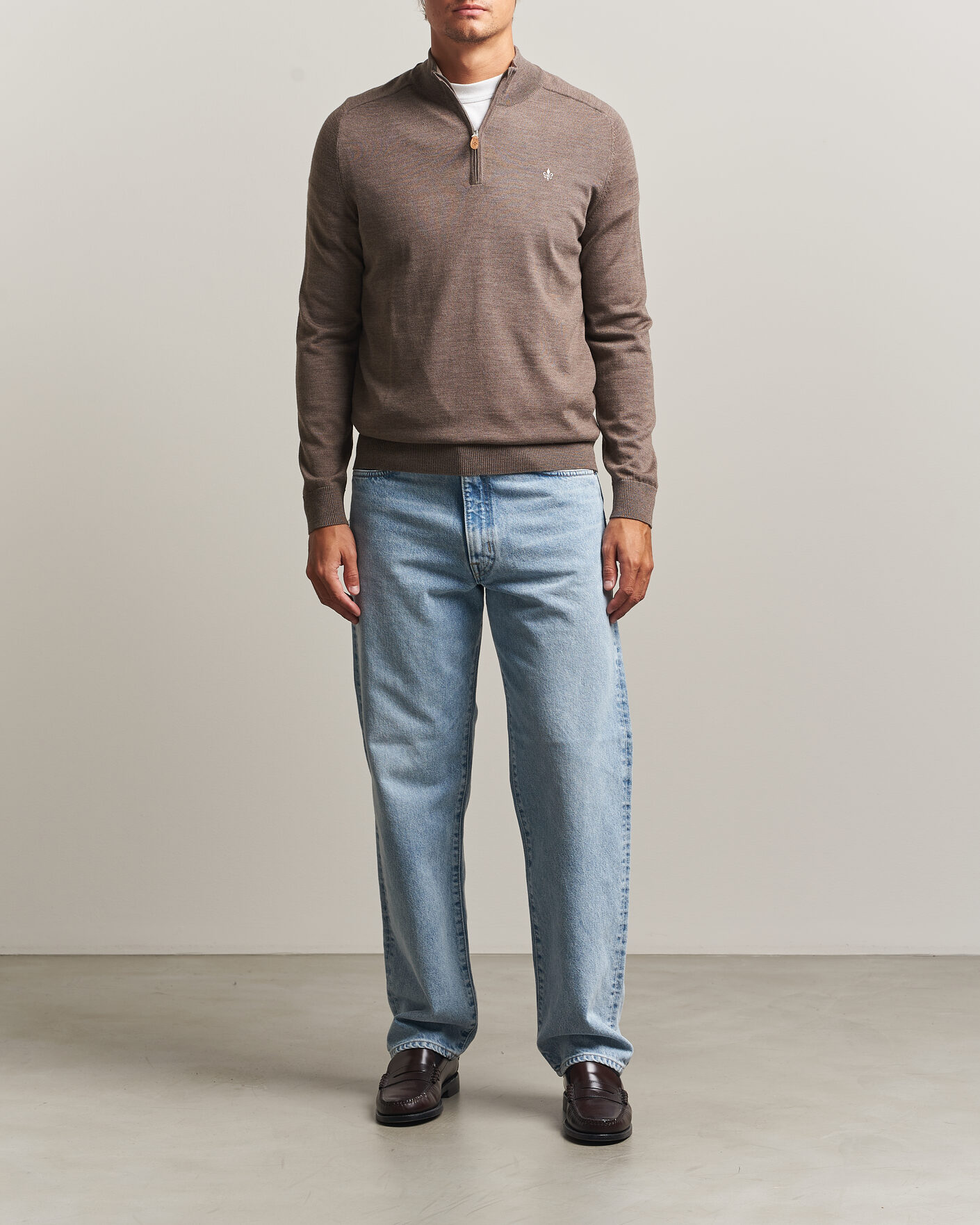 Heren | Truien | Morris | John Merino Half Zip Brown