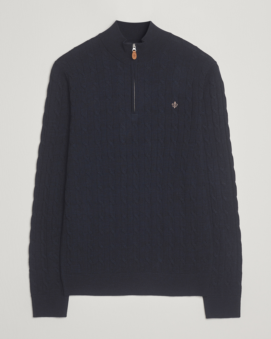 Heren | Truien | Morris | Merino Cable Half Zip Navy
