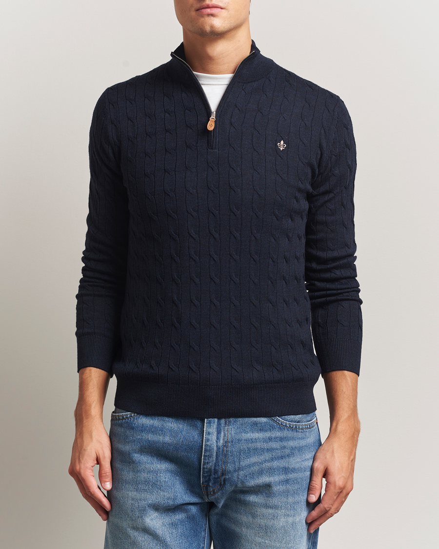 Heren | Truien | Morris | Merino Cable Half Zip Navy
