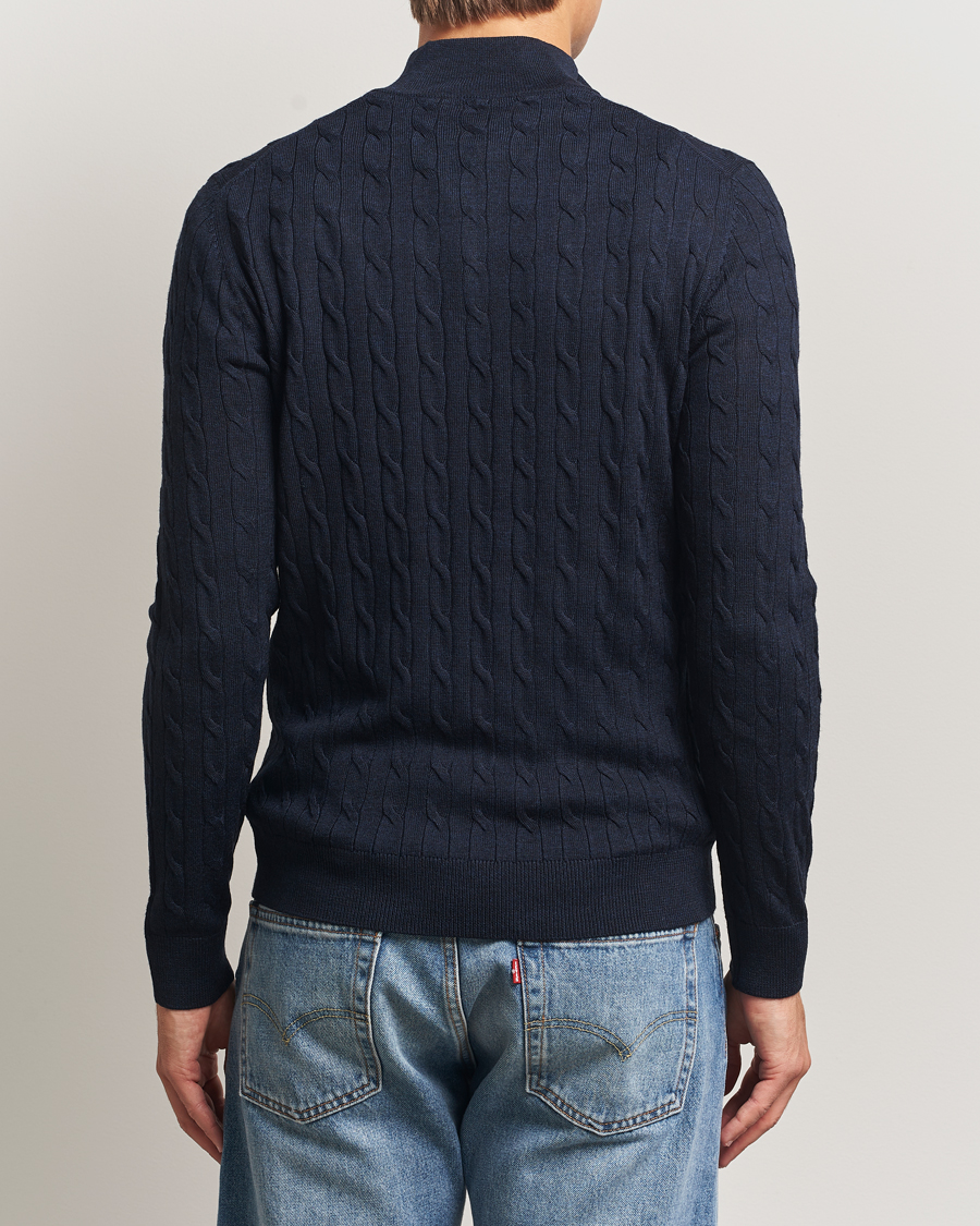 Heren | Truien | Morris | Merino Cable Half Zip Navy