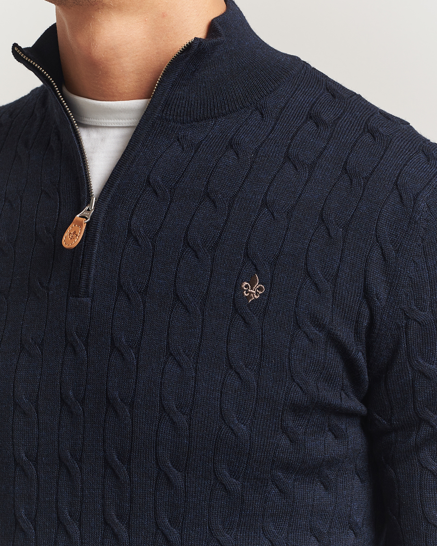 Heren | Truien | Morris | Merino Cable Half Zip Navy