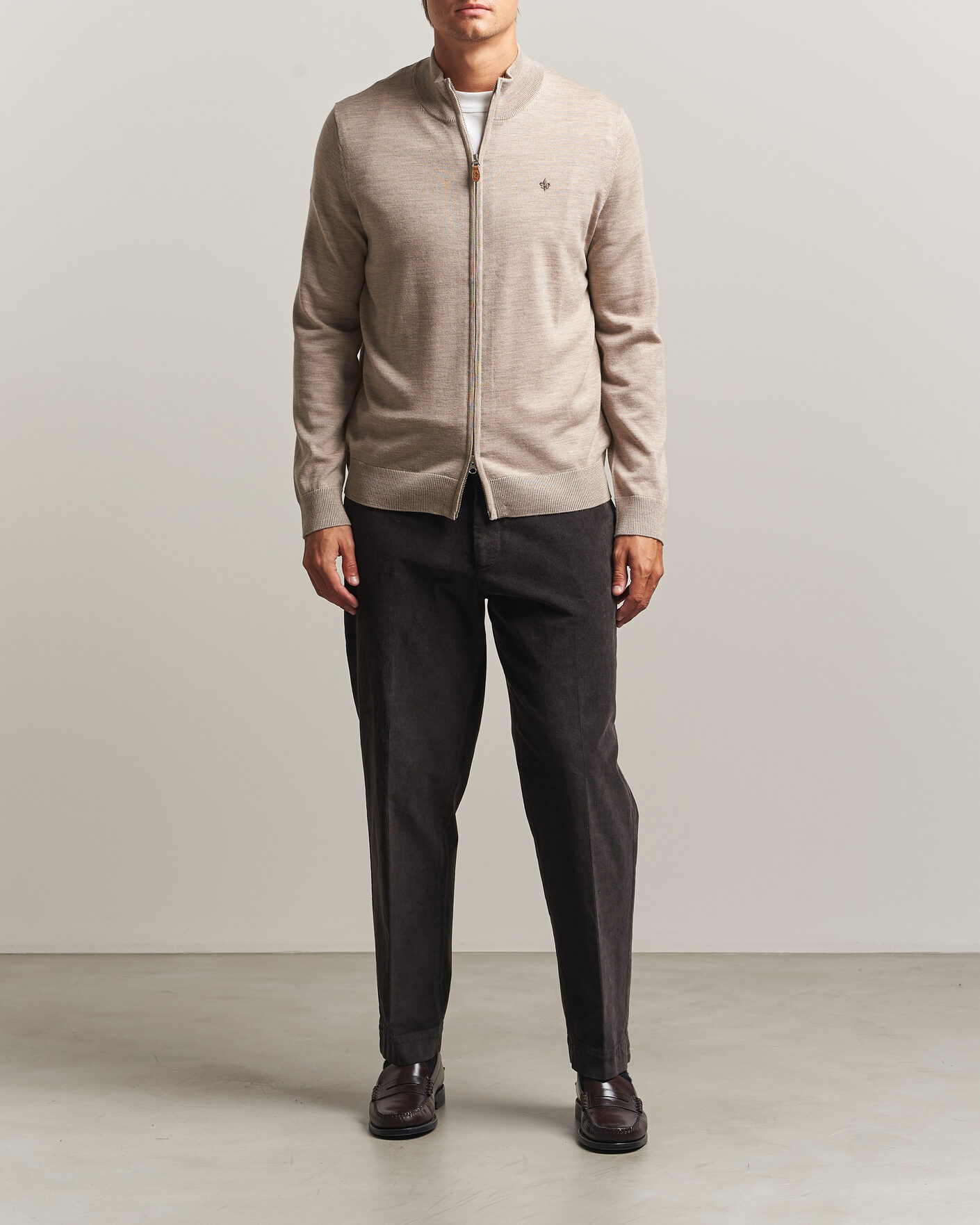 Heren | Truien | Morris | Merino Full Zip Cardigan Khaki