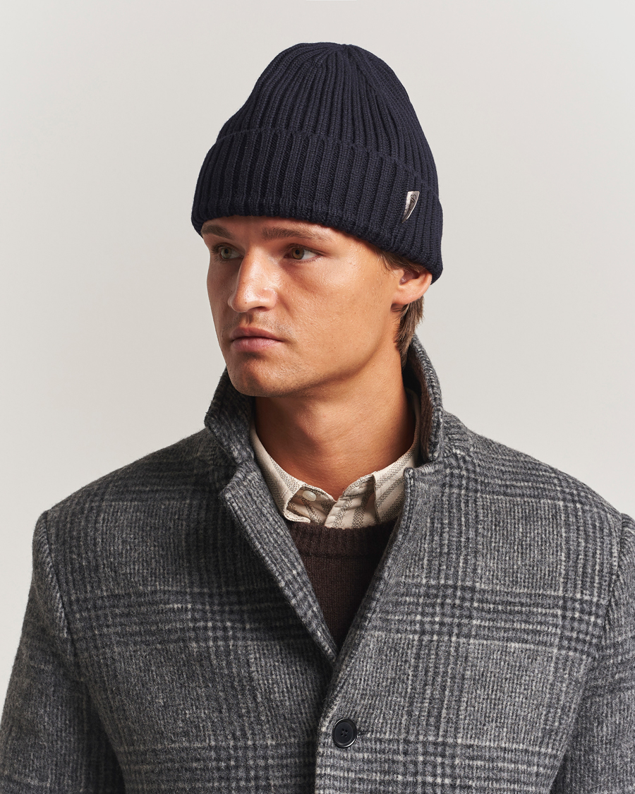 Heren | Mutsen | Stenströms | Rib Knitted Merino Beanie Navy