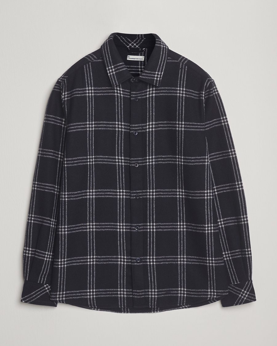 Heren | Overhemden | KnowledgeCotton Apparel | Merino Wool Check Overshirt Blue