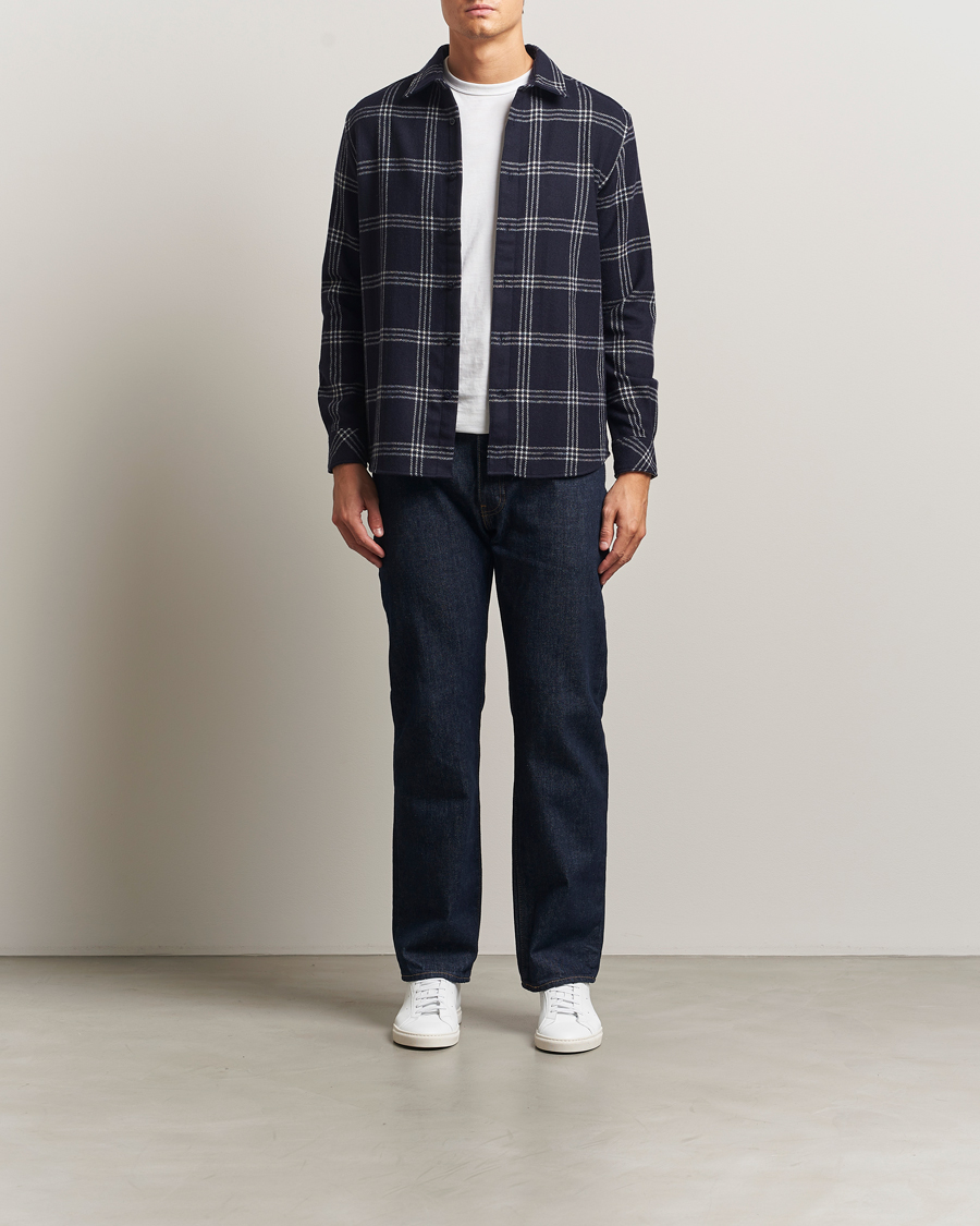 Heren | Overhemden | KnowledgeCotton Apparel | Merino Wool Check Overshirt Blue
