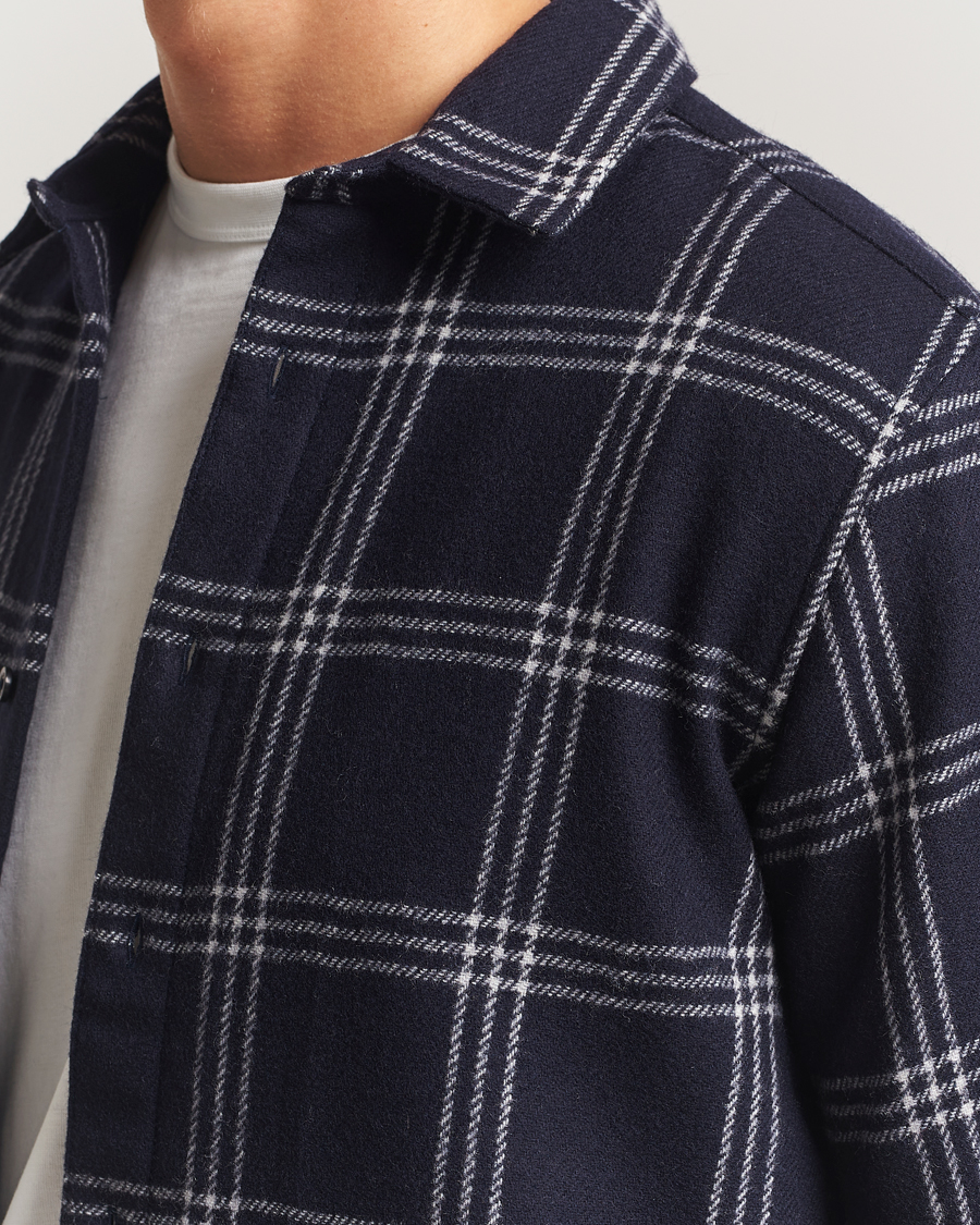 Heren | Overhemden | KnowledgeCotton Apparel | Merino Wool Check Overshirt Blue