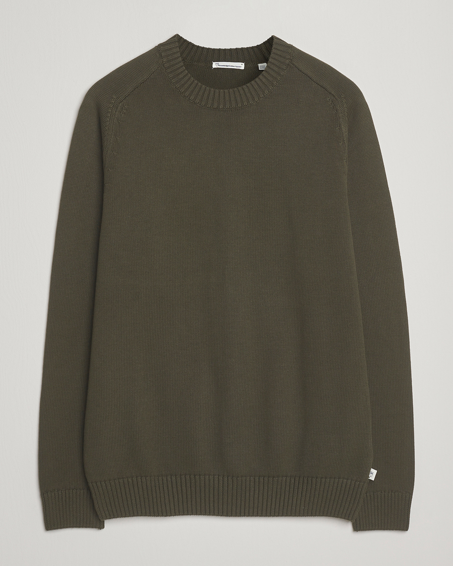 Heren | Truien | KnowledgeCotton Apparel | Plain Knitted Cotton Crewneck Forest Night