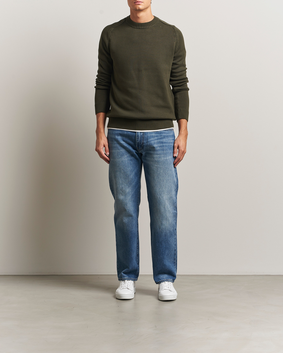 Heren | Truien | KnowledgeCotton Apparel | Plain Knitted Cotton Crewneck Forest Night
