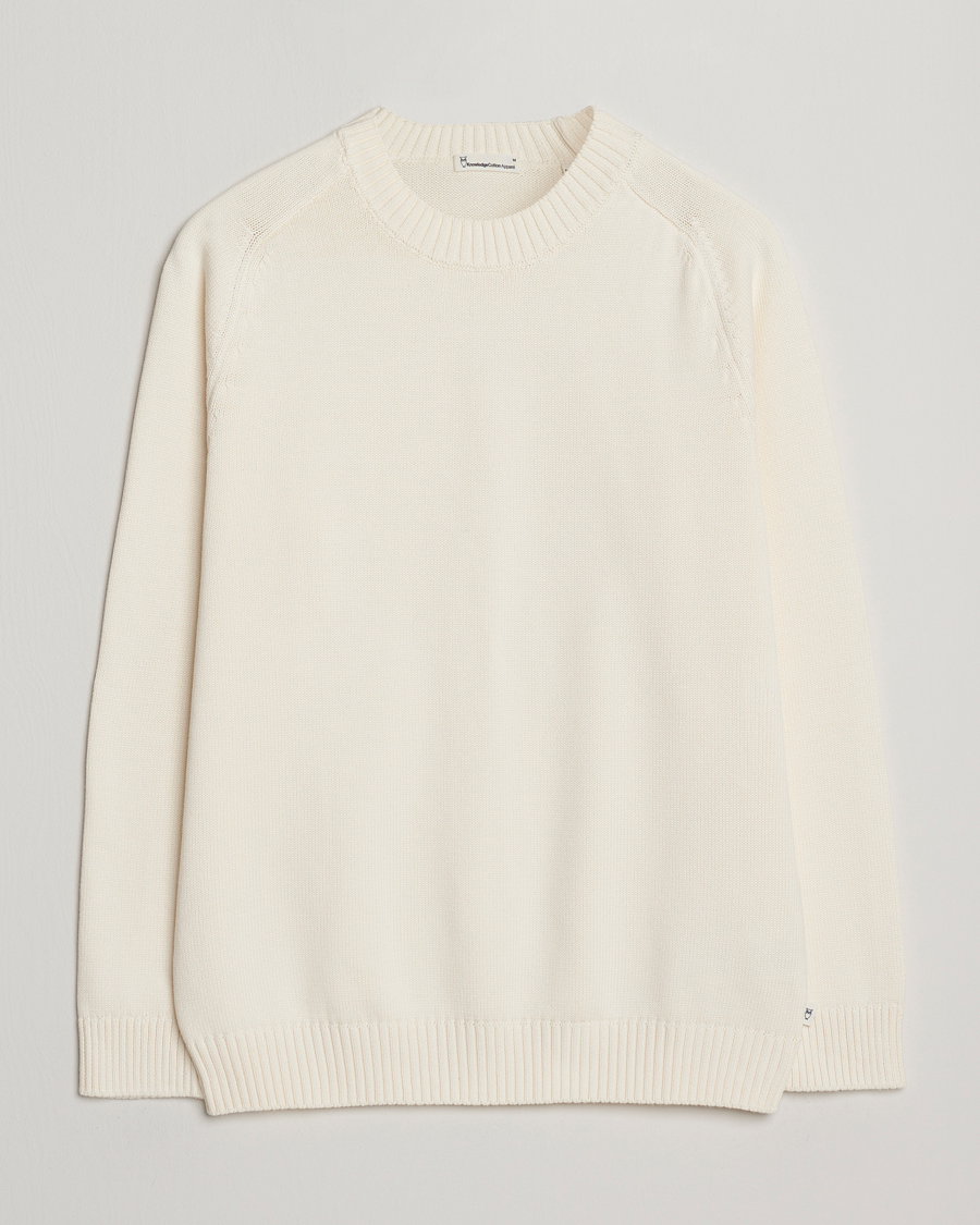 Heren | Truien | KnowledgeCotton Apparel | Plain Knitted Cotton Crewneck Egret