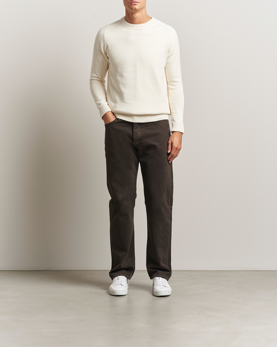 Heren | Truien | KnowledgeCotton Apparel | Plain Knitted Cotton Crewneck Egret